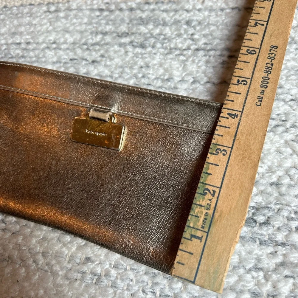 Kate Spade New York Metallic Pewter Gold Leather Wallet Y2K Minimalist